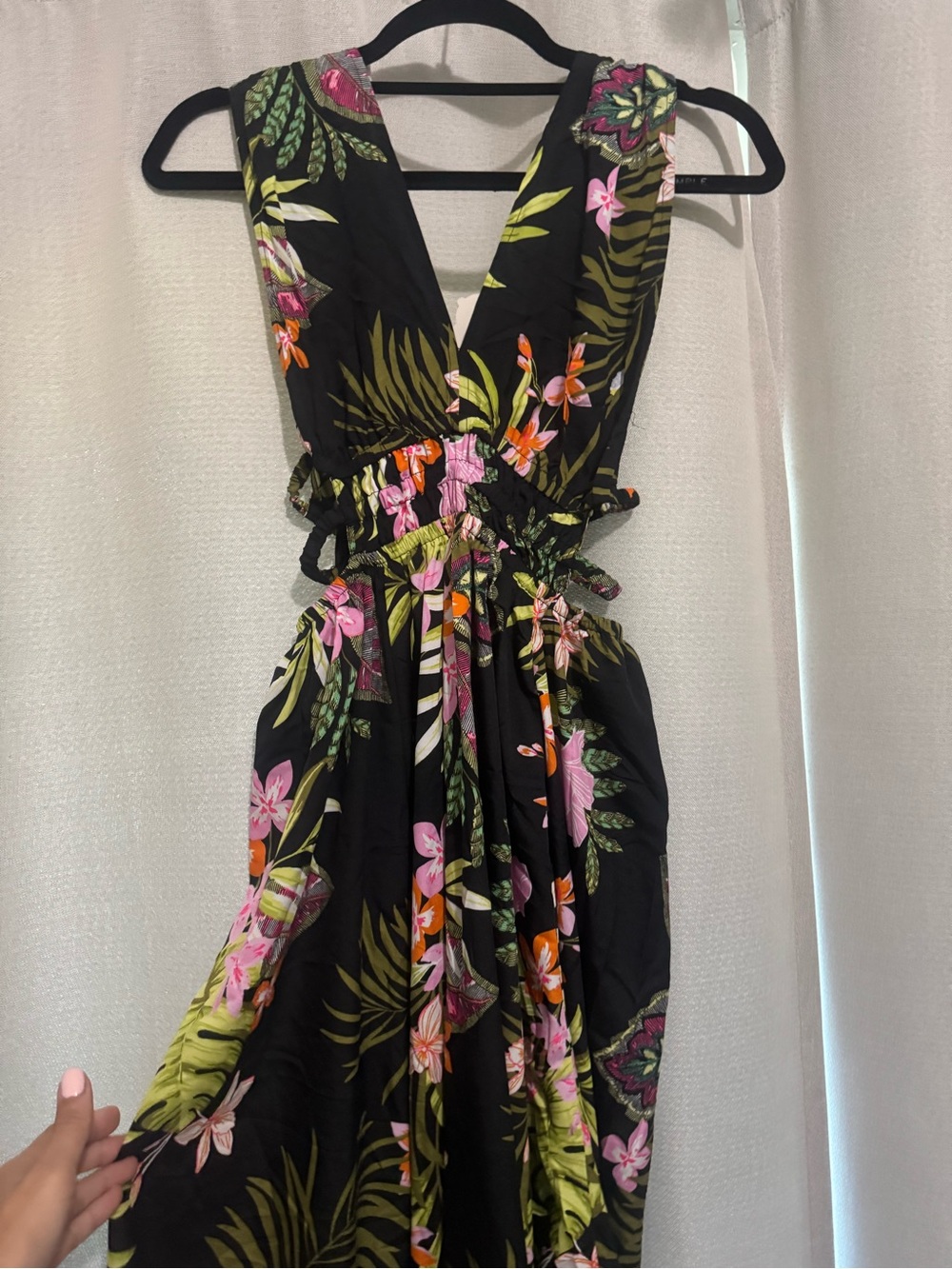 indulge Black Tropical Floral Maxi Dress with Pink & Green Accents